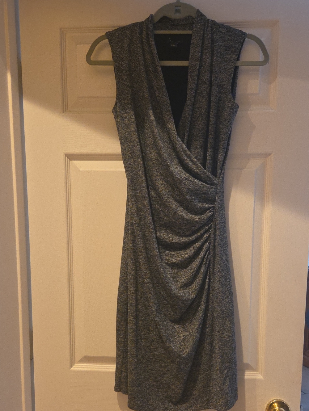 Ann Taylor Sleeveless Heather Gray Faux-Wrap Dress